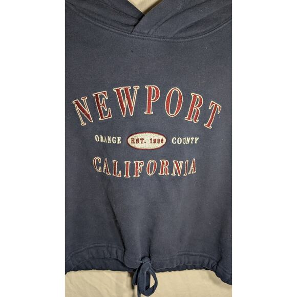 Garage womens Cropped Hoodie SP Newport California Embroidery Tie Waist Navy - Picture 2 of 5